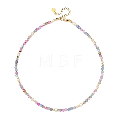 Dyed & Heated Faceted Round Natural Agate and Cultured Freshwater Pearl Beaded Necklaces for Women NJEW-JN06240-03-1