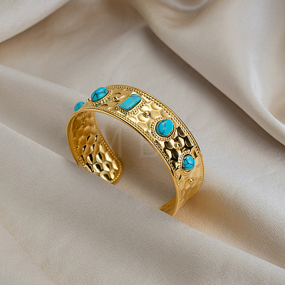 Vintage 304 Stainless Steel Pave Synthetic Turquoise Cuff Bangles for Women FO8532-1