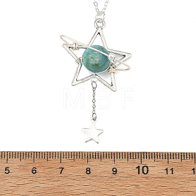 Natural Hemimorphite Alloy Star Pendant Necklaces for Women NJEW-TA00273-01-1