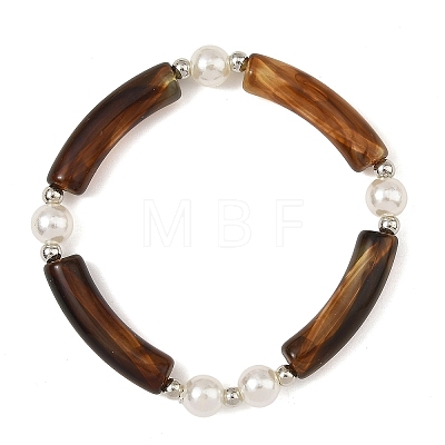 Duo Tone Acrylic Curved Tube Beaded Stretch Bracelets BJEW-JB14276-1