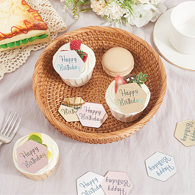 21Pcs 3 Colors Mirror Effect Acrylic Birthday Cupcake Insert Card Decoration AJEW-SP0001-67B-1