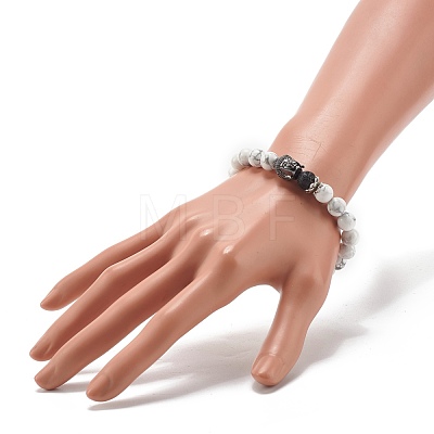 Natural Howlite & Lava Rock Round Beads Energy Power Stretch Bracelet for Men Women BJEW-JB07037-02-1