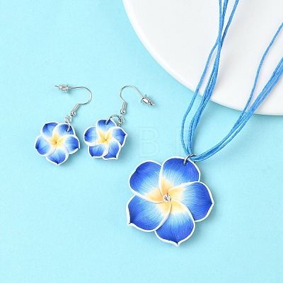 Flower Polymer Clay with Wax Cord Pendant Necklaces & Dangle Earrings Sets FS-WG2CAA9-02-1
