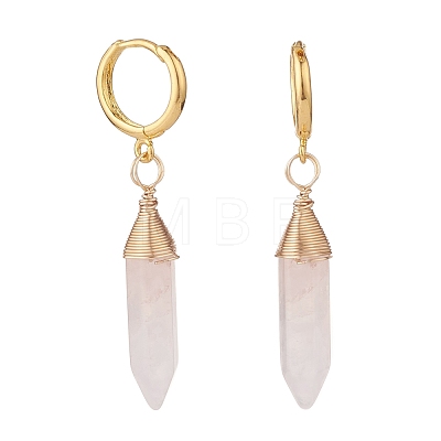 Copper Wire Wrapped Natural Rose Quartz Hoop Earring EJEW-JE04722-02-1
