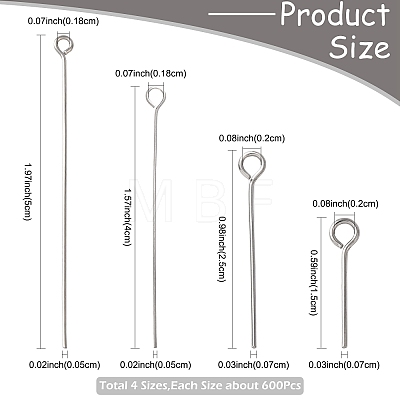 600Pcs 304 Stainless Steel Eye Pins STAS-FS0002-15-1
