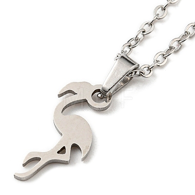 201 Stainless Steel Flamingo Pendant Necklace with Cable Chains NJEW-Q317-13P-1