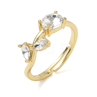 Flower Brass Glass Adjustable Finger Rings GL-CBA18A7-01G-04-1