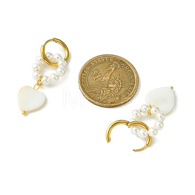Natural Pearl & Shell Heart Dangle Hoop Earrings EJEW-TA00323-1
