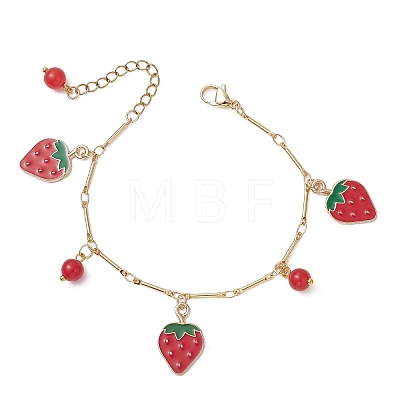Strawberry Alloy Enamel Charm Bracelets BJEW-JB13143-1