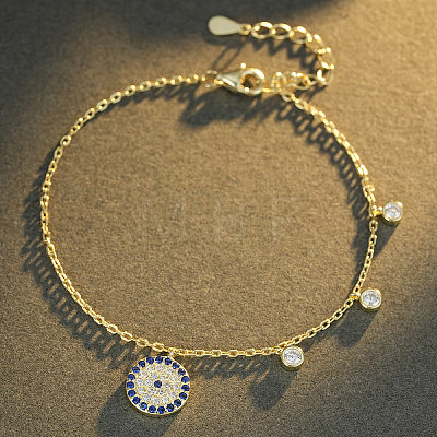 925 Sterling Silver Micro Pave Cubic Zirconia Blue Evil Eye Charm Bracelets for Men Women SG3284-2-1