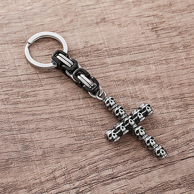 304 Stainless Steel Skull-shape Cross Keychains LS-HC7516-1