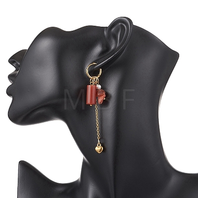 304 Stainless Steel Carnelian Heart Tassel Hoop Earrings EJEW-JE06731-03-1