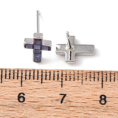 Brass Enamel Cross Stud Earrings EJEW-I322-03P-1