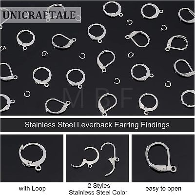 Unicraftale 120Pcs 2 Style 304 Stainless Steel Leverback Earring Findings STAS-UN0038-45-1