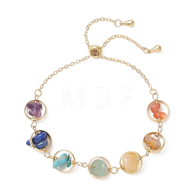 Chakra Brass Ring Link & Natural & Synthetic Mixed Gemstone Chips Beads Link Bracelets BJEW-TA00717-01-1