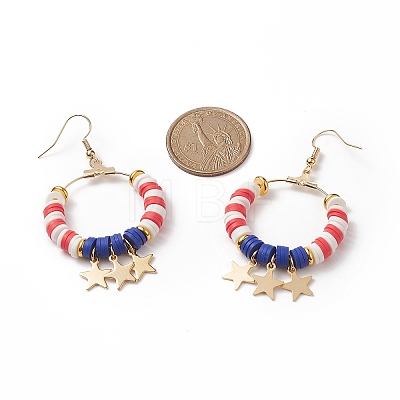 Independence Day Polymer Clay Heishi Beaded Ring with Star Dangle Earrings EJEW-TA00186-1