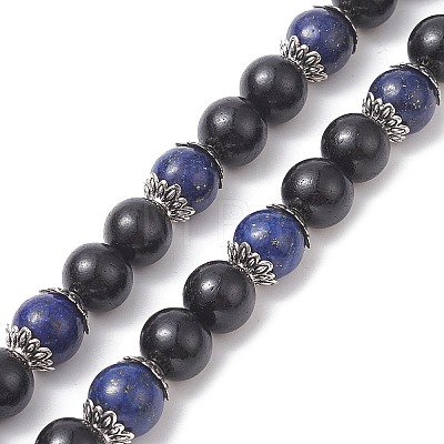 Natural Lapis Lazuli & Wood Buddhist Necklace NJEW-JN04307-1