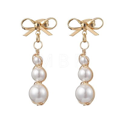 Bowknot Shell Pearl Tassel Stud Earrings EJEW-JE06882-1
