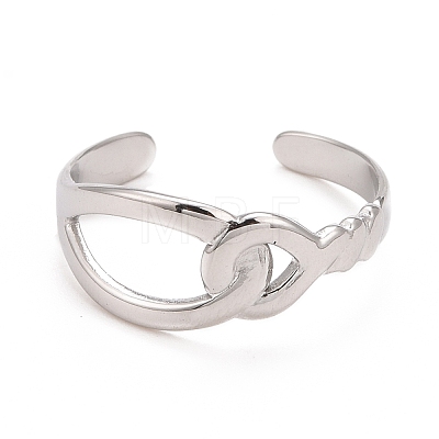 304 Stainless Steel Interlock Knot Shape Open Cuff Ring for Women RJEW-C025-13P-1