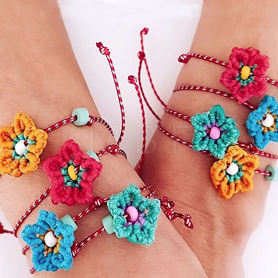4Pcs Handmade Woven Flower Polyester Cord Bracelet Sets MK8494-1-1