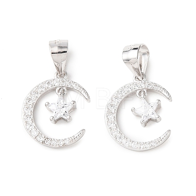 925 925 Sterling Silver Pave Clear Cubic Zirconia Crescent Moon with Star Charms STER-G050-02P-1