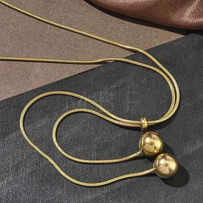 Ion Plating(IP) 304 Stainless Steel Round Snake Chain Lariat Necklaces with 201 Stainless Steel Round Beads NJEW-D269-02G-1