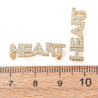Brass Micro Pave Clear Cubic Zirconia Word HEART Links Connector Charms KK-K002-32D-G-1