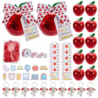 12Pcs Teachers' Day Apple Shaped Transparent Plastic Jewelry Gift Storage Boxes AJEW-OC0016-14-1