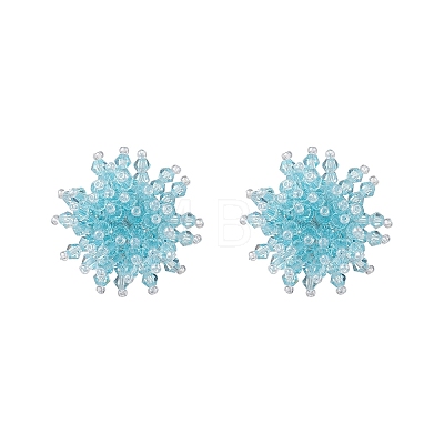 Flower Handmade Glass Seed Beads Stud Earrings EJEW-MZ00680-01-1