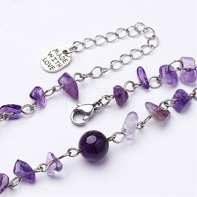 Natural Gemstone Chip Anklets AJEW-AN00177-1