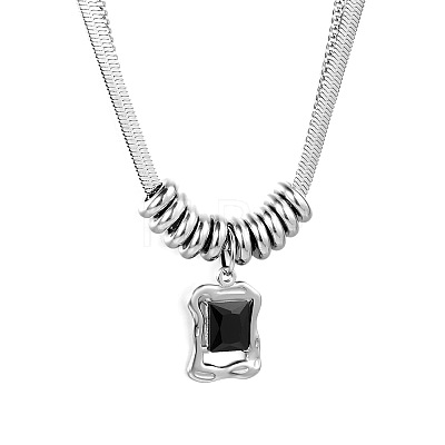 Natural Black Agate(Dyed & Heated) 304 Stainless Steel Rectangle Pendant Necklaces for Women WG07BA4-01-1