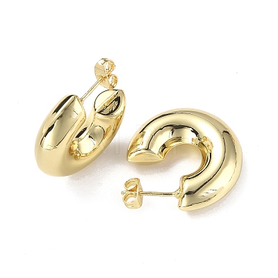 Brass Thick Ring Stud Earrings EJEW-P214-15G-1
