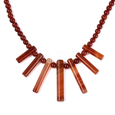 Natural Carnelian(Dyed & Heated) Round Beaded Fan Bib Necklaces NJEW-N064-04G-1