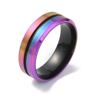 304 Stainless Steel Grooved Finger Ring for Men Women RJEW-WH0011-09G-MC-1