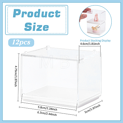 12Pcs Rectangle Transparent Acrylic Minifigures Display Case with White Lid ODIS-FG0002-21-1