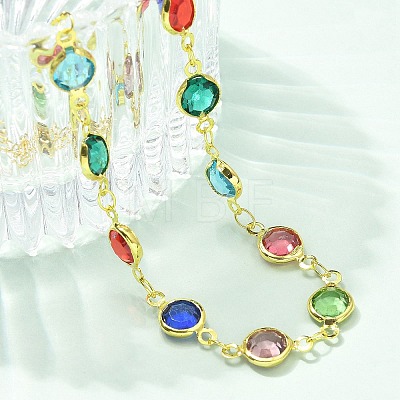 304 Stainless Steel Flat Round Acrylic Rhinestone Cup Chain Anklets for Women AJEW-B031-02G-02-1