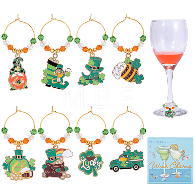 8Pcs Brass Wine Glass Charm Rings AJEW-SC00080-1