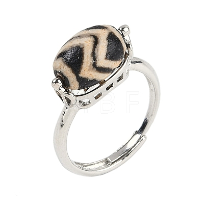 Oval Dyed & Heated Tibetan Style dZi  Natural Agate Adjustable Rings RJEW-C087-04P-02-1