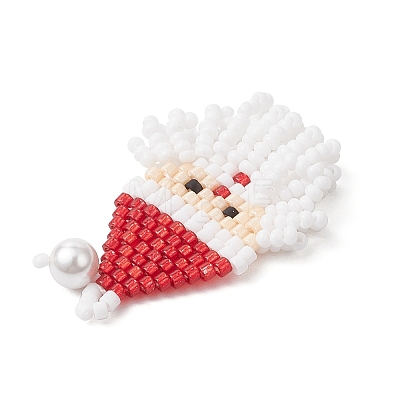 Glass Seed Beaded Santa Claus Pendants PALLOY-MZ00828-01-1