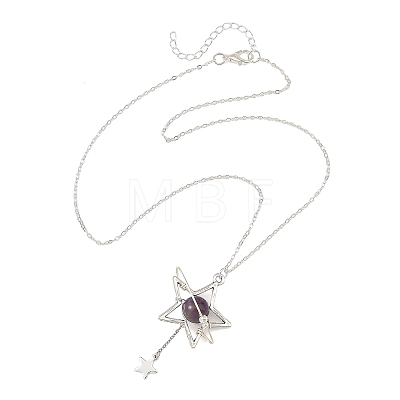 Natural Amethyst Alloy Star Pendant Necklaces for Women NJEW-TA00273-03-1