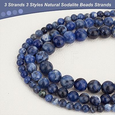 Olycraft 3 Strands 3 Styles Natural Sodalite Beads Strands G-OC0004-58-1