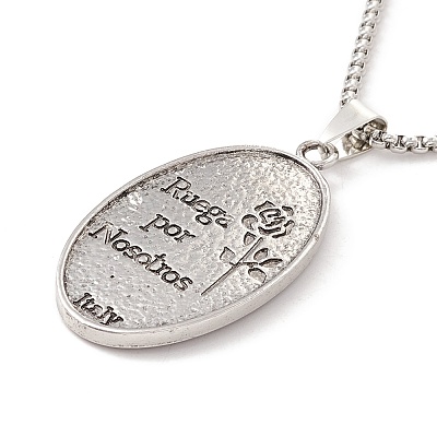 Alloy Oval with Virgin Pendant Necklace with 201 Stainless Steel Chains for Men Women NJEW-E016-15AS-1