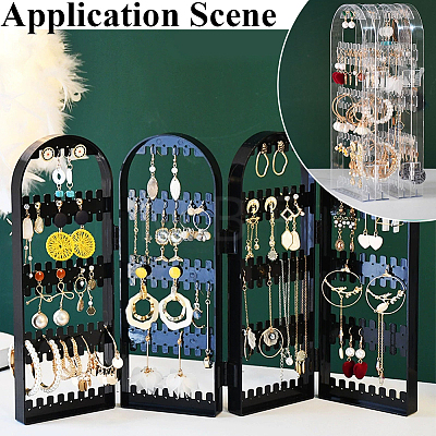 PS Plastic Earring Display Folding Screen Stands with 4 Folding Panels ODIS-WH0043-142A-01-1