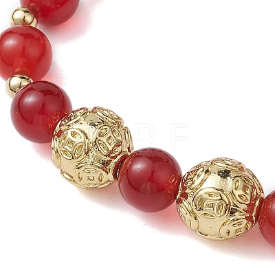 8mm Round Natural Carnelian & 10mm Round Brass Beaded Stretch Bracelets for Women BJEW-JB10557-1