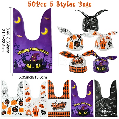 50Pcs 5 Styles Rabbit Shaped Halloween Candy Plastic Bags ABAG-FS0001-08A-1