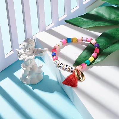 Word Love Beads Stretch Bracelet for Girl Women BJEW-JB07208-01-1