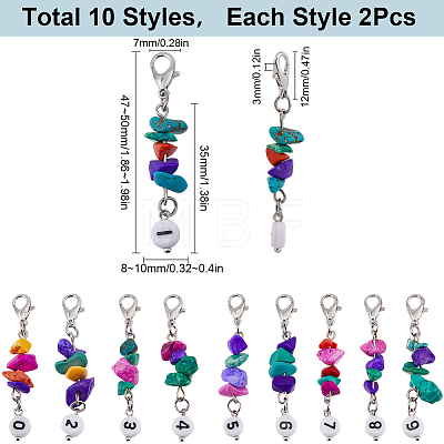 SUNNYCLUE 20Pcs Number 0~9 Synthetic Turquoise Chip & Acrylic Beaded Locking Stitch Markers HJEW-SC0001-54-1