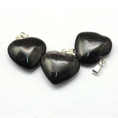Heart Natural Black Stone Pendants X-G-Q438-18-1