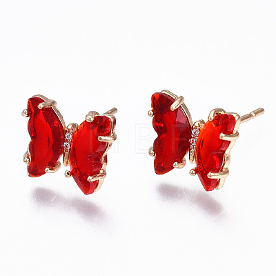 Cubic Zirconia Butterfly Stud Earrings with Glass KK-S365-003B-1