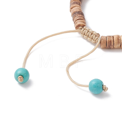 Dyed Synthetic Turquoise Corss & Coconut Disc Braided Bead Bracelet for Women BJEW-JB09353-1